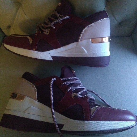 Michael Kors Liv Trainer Wedge Platform Sneakers Oxblood Size 8 - Picture 13 of 14